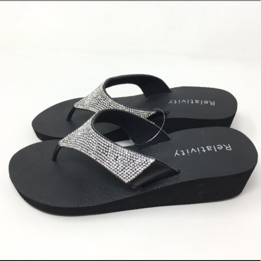 Silver Rhinestone Wedge Sandals - Picture 3 of 8